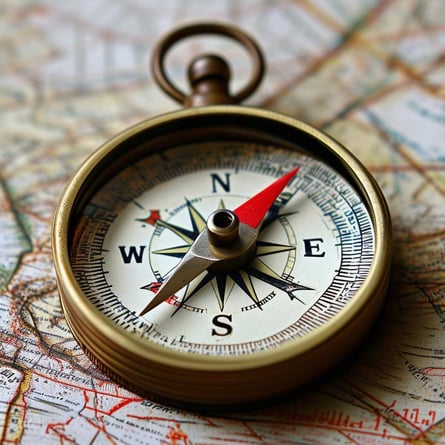 Compass or navigation tool with words success