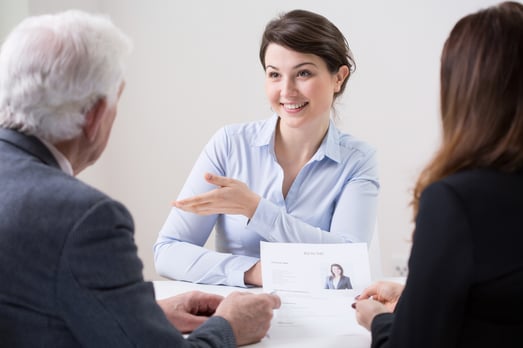 Human resources team during job interview with woman-1